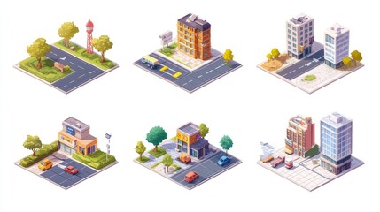 Isometric road construction element Road tiles icon Online game elements or infographics object flat 3D isometric buildings and landmarks collection vector illustration
