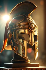 An ancient gladiator helmet glows with a sense of nostalgia.
