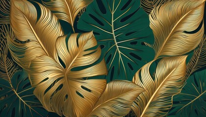 Opulent Gold Accents against Lush, Emerald Greens A Striking Contrast of Natures Richness and Sophistication