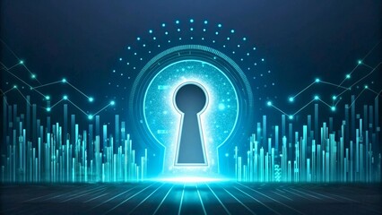 Futuristic Digital Keyhole with Abstract Data Visualization and Glowing Elements