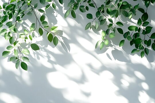 An elegant and simple light backdrop showcasing soft foliage shadows on a white wall, fostering a serene and adaptable setting for presentations or photography.