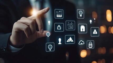 Business Professional Interacting with Futuristic Digital Interface