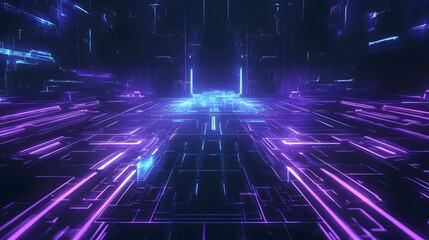 Dark Background with Vibrant Blue and Purple Circuit Lines