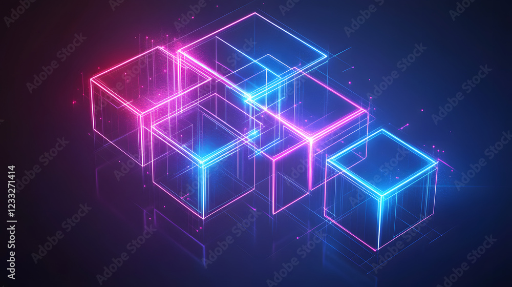 Poster futuristic 3d grid with neon light intersections
