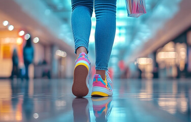 Vibrant Shopping Trip: Close-Up of Colorful Sneakers and Shopping Bags