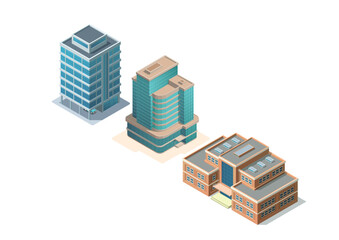Set of isometric modern building
