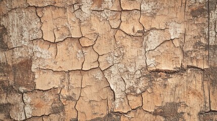 Cracked and Textured Natural Brown Bark Surface with Detailed Fissures and Grooves