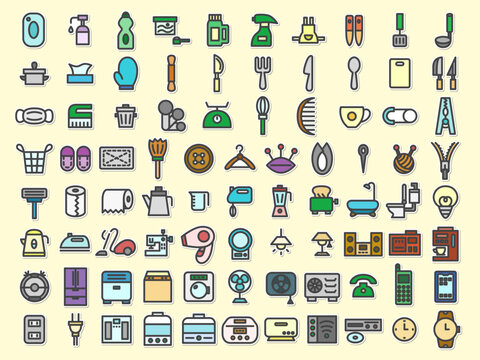 ステッカー日用品家電関連のアイコンセット