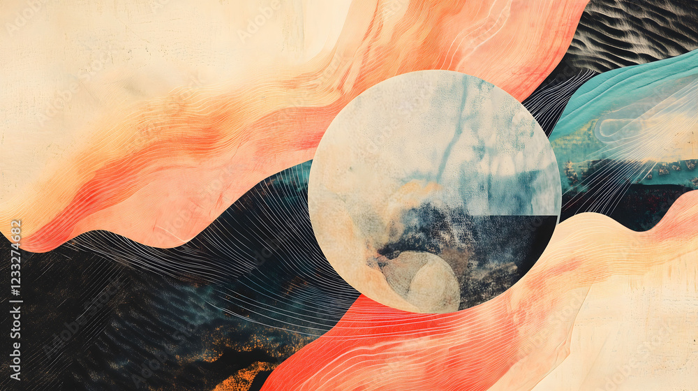 Poster ethereal abstract collage with soft colors creating a dreamlike landscape. generative ai