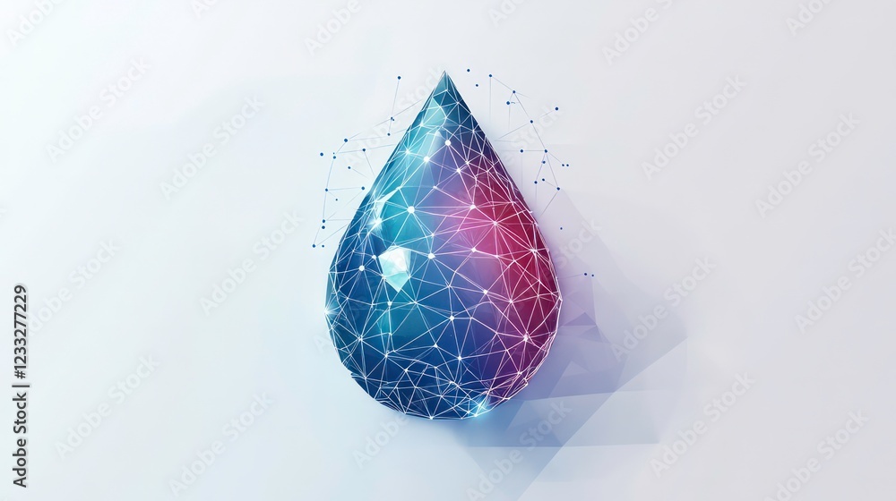 Poster water drop or oil drop icon made with blockchain technology network polygon isolated on white backgr