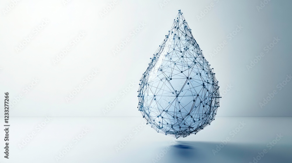 Poster water drop or oil drop icon made with blockchain technology network polygon isolated on white backgr