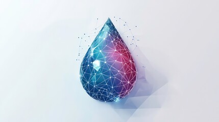 Water drop or oil drop icon made with blockchain technology network polygon isolated on white background. Connection structure of droplet or raindrop. Low poly design