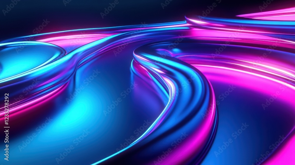 Poster vibrant abstract waves of blue and pink light creating a dynamic flow