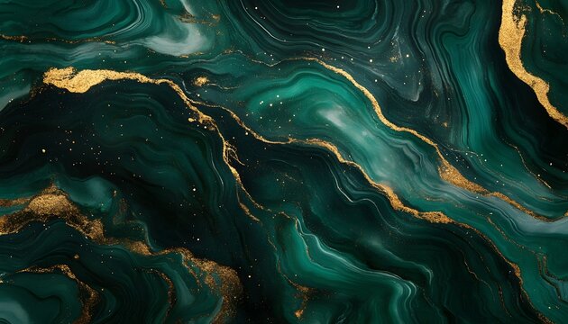 Abstract Emerald Green And Gold Marble Texture