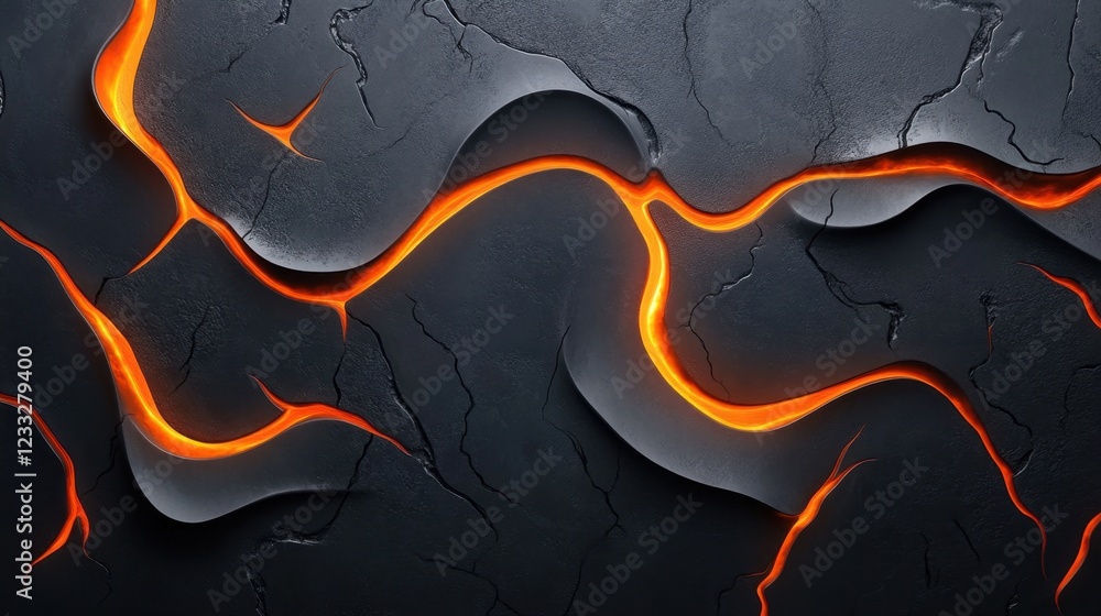 Poster abstract lava flow design with glowing orange lines on a dark background