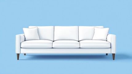 White sofa or couch with side tables on a solid blue background, banner size, fresh and calm interior. isolated on a solid blue background. Illustrations