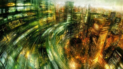 Abstract Cityscape with Dynamic Colors and Modern Architecture