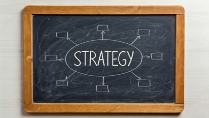 Obraz premium Strategy Concept on Chalkboard with Flow Chart and Empty Boxes for Planning and Ideas