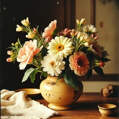 Elegant Bloom: Warm-Toned Floral Bouquet Close-Up
