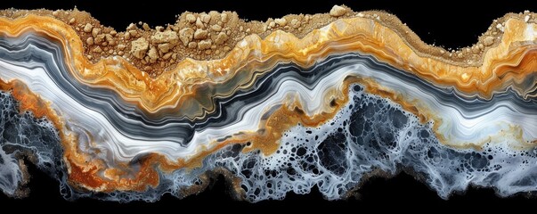 Fototapeta premium A stunning cross-section of agate showcasing vibrant orange, black, and white banding.