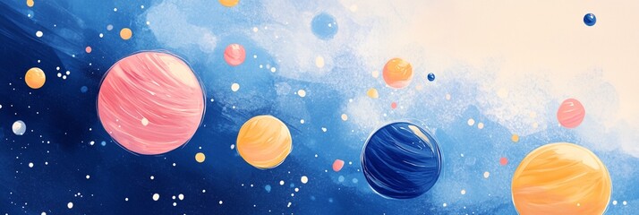 Fototapeta premium a painting of a group of planets in the sky with a blue background