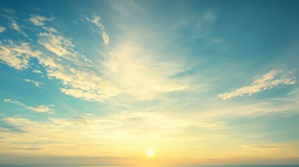 Fototapeta premium Serene Sunset Over Calm Ocean with Soft Clouds and Warm Colors