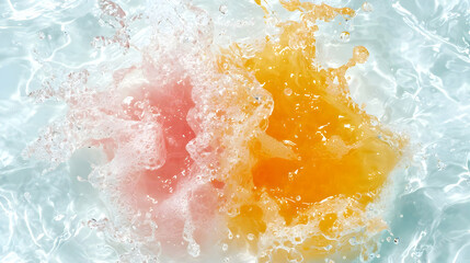 Pink and orange liquid splash in water