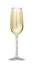 Champagne in glass isolated on white. Sparkling wine