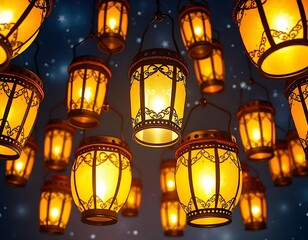 Glowing Ramadan Lanterns Night Sky Festive Decor