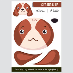 Playful dog cut and paste activity for kids' creative and educational fun. Education concept