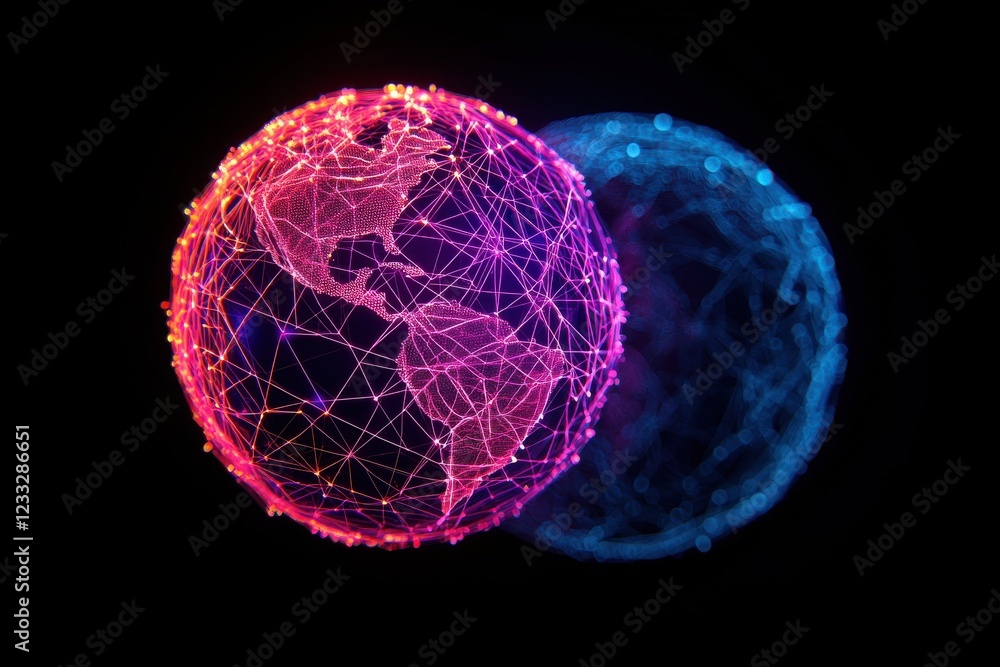 Poster global connectivity and technology in a vibrant digital network abstract visualization dark environm