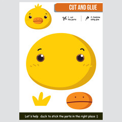 Adorable duck cut and glue activity for kids' creative educational fun. Education concept