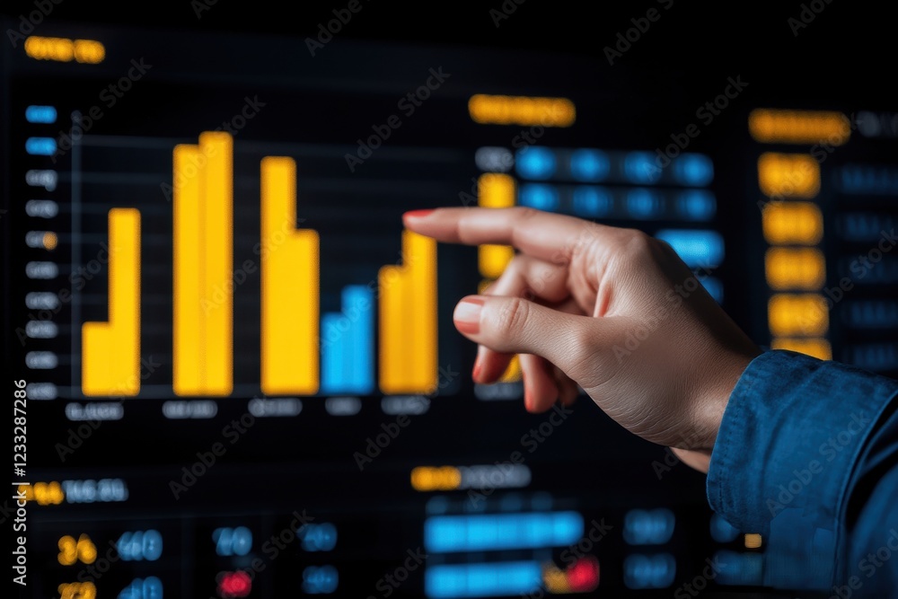 Poster interpreting data trends analyzing graphical representations in business analytics environment