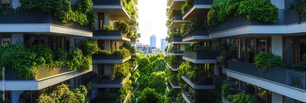 Aufkleber a sustainable housing project with wide green spaces between buildings