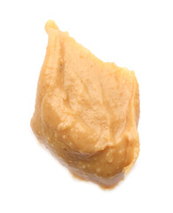 Sample of tasty nut butter isolated on white, top view