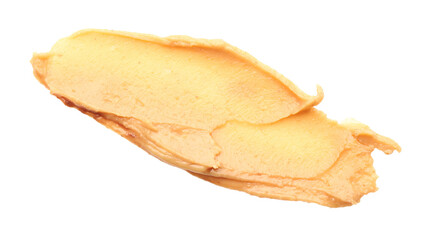 Sample of tasty nut butter isolated on white, top view