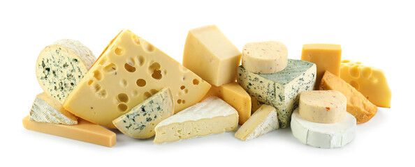 Different types of cheese isolated on white