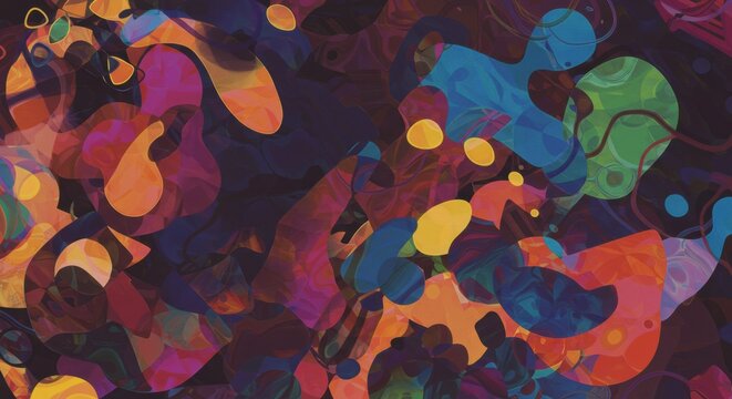 Abstract Colorful Shapes: A dynamic and vibrant composition of multicolored, amorphous shapes creating a visually engaging and energetic artwork, perfect for adding a bold statement to any project.