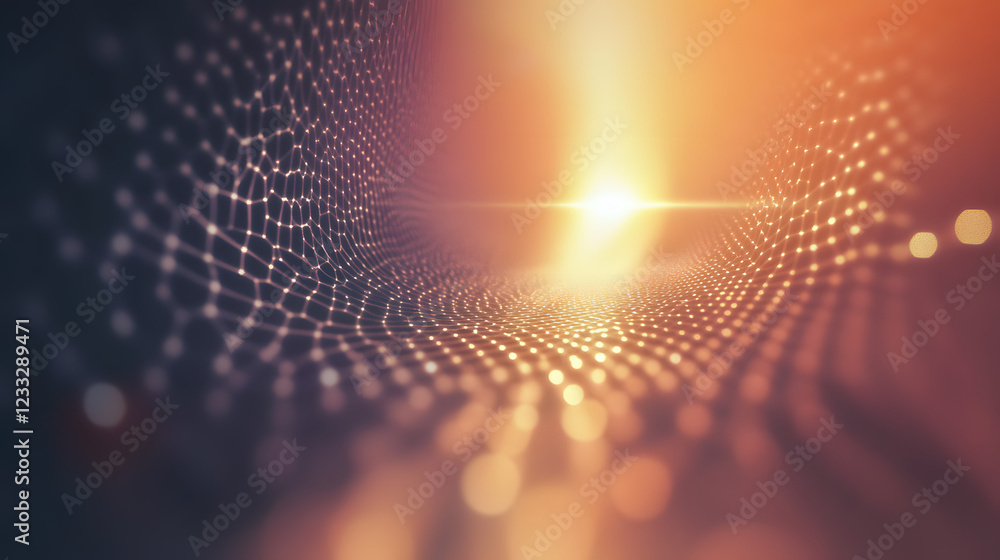 Poster futuristic glowing hexagonal grid with subtle lens flare effects