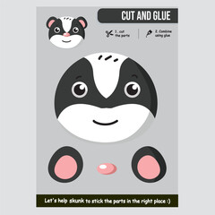 Adorable skunk paper cutout game for children with educational fun