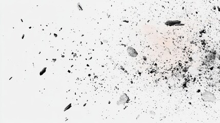 Abstract explosion of particles on a white background, creating dynamic movement and energy