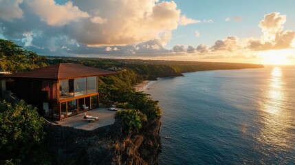 Obraz premium A yoga retreat on a serene cliff overlooking the ocean