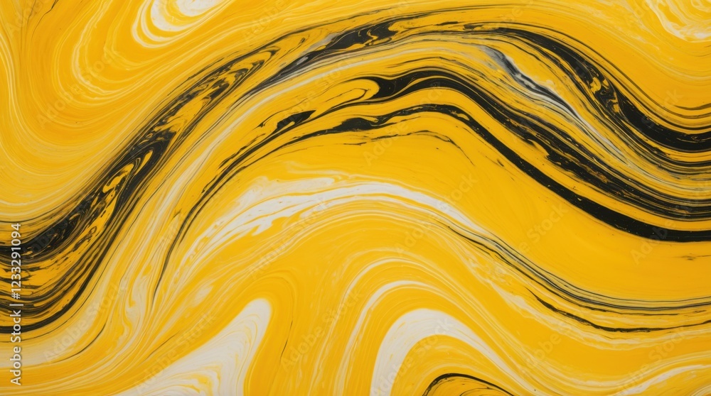 Poster marbled texture with swirling golden and black pattern in abstract design