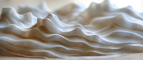 Fototapeta premium Delicate wave textures ripple across sand. Close-up reveals detailed grains and fluid curves. Calmness evoked by gentle undulations.