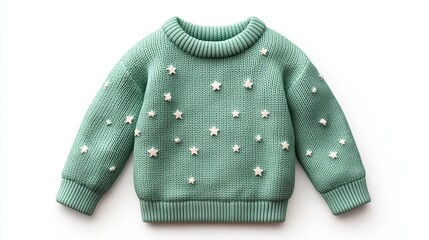 Cozy knitted sweater with star embellishments in mint green color