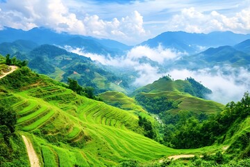 Obraz premium Breathtaking Terraced Rice Paddies in Mountains