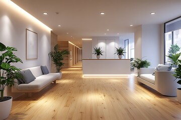 Fototapeta premium White Wall and Wood Floor Define Minimalist Appeal in 3D Rendered Room 