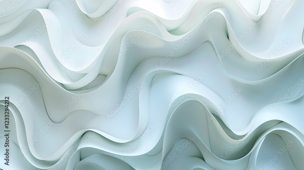 Poster abstract wavy pattern in soft white tones, evoking fluidity and motion.