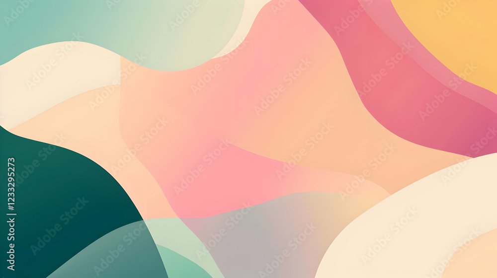 Poster abstract wavy shapes in soft pastel colors create a calming visual effect.