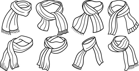 Set of scarf outline vector illustration line art